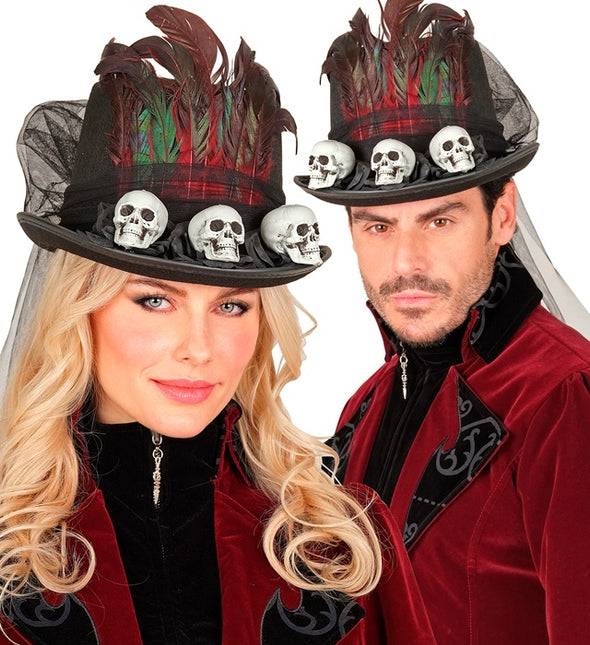 Sombrero de Halloween Alto con Calaveras
