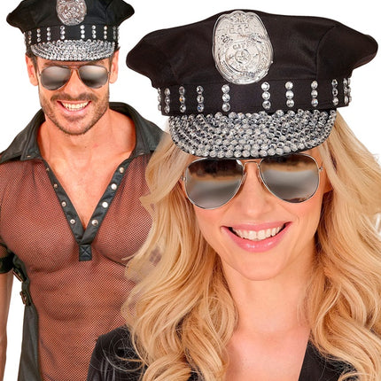 Gorra de Policía Negra Stras Piedras