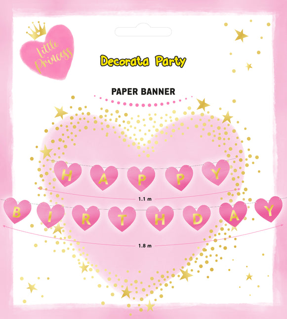 Mi Princesita Fsc "Feliz Cumpleaños" Bandera De Papel Troquelada Corazón Con Letras Metálicas 1St