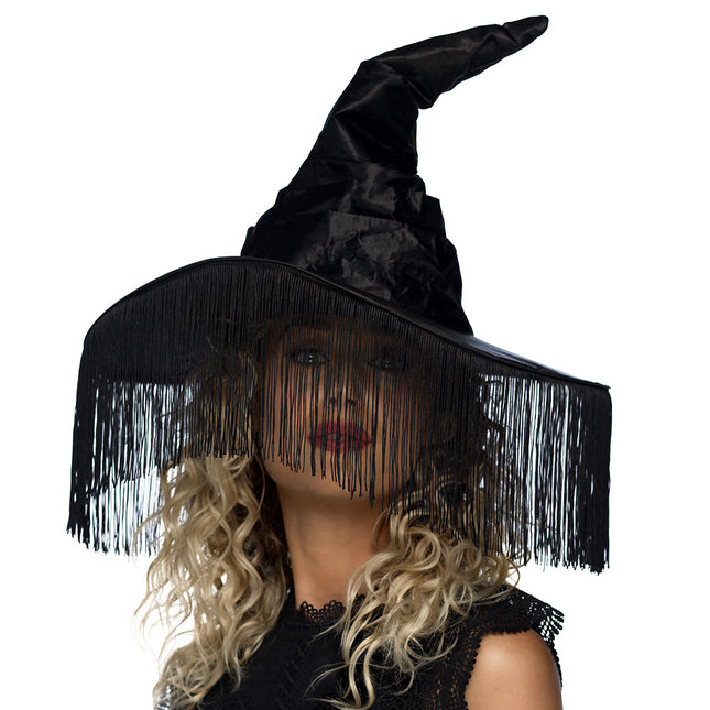 Sombrero de bruja de Halloween Flecos negros