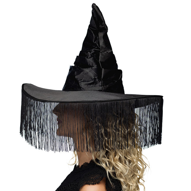 Sombrero de bruja de Halloween Flecos negros