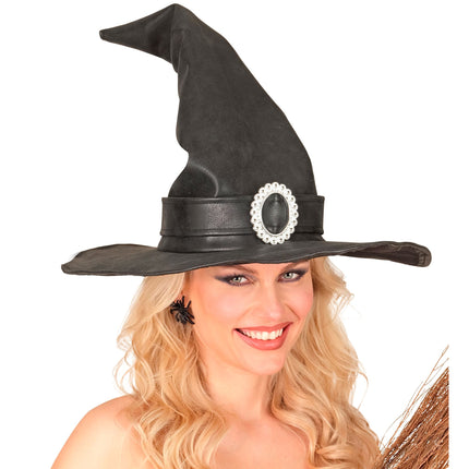 Sombrero negro de bruja con hebilla