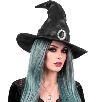 Sombrero negro de bruja con hebilla