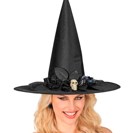 Sombrero de Bruja Negro con Calavera