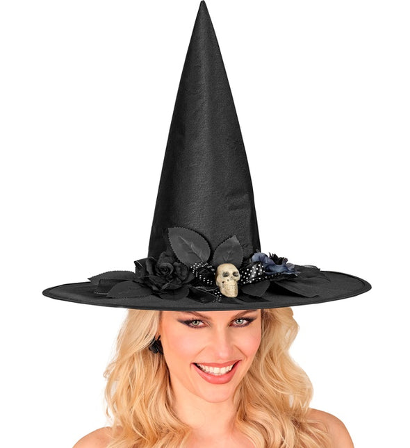 Sombrero de Bruja Negro con Calavera