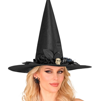 Sombrero de Bruja Negro con Calavera