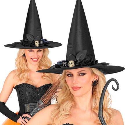 Sombrero de Bruja Negro con Calavera
