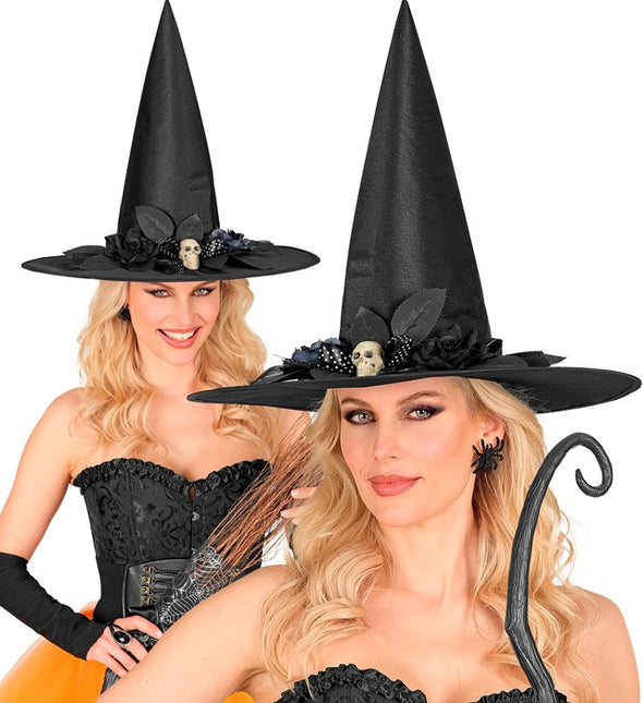 Sombrero de Bruja Negro con Calavera