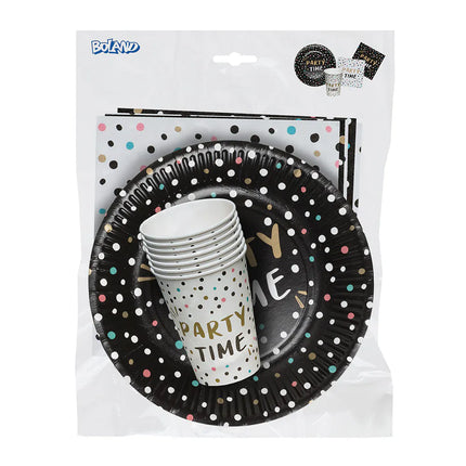Juego de mesa «Party time» (6 platitos, 6 vasitos, 12 servilletas)