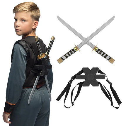 Juego de 2 espadas ninja con soporte (52 cm)