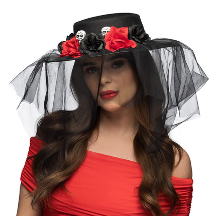 Sombrero de Halloween Negro Rojo Flores