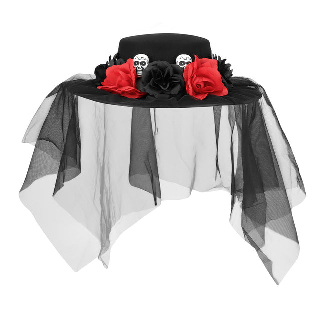 Sombrero de Halloween Negro Rojo Flores