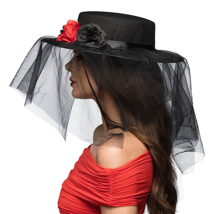 Sombrero de Halloween Negro Rojo Flores