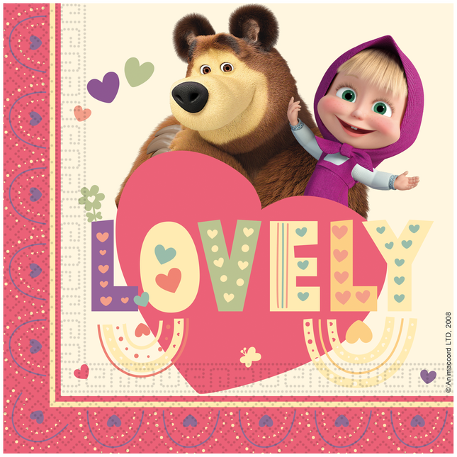 Masha y el Oso Servilletas de Colores 33cm 20uds