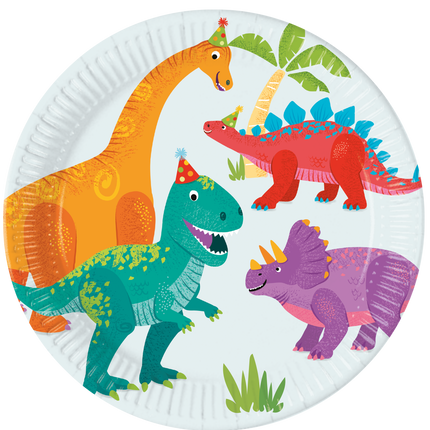 Platos Dino Cartón Coloreado 23cm 8uds