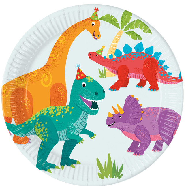 Platos Dino Cartón Coloreado 23cm 8uds