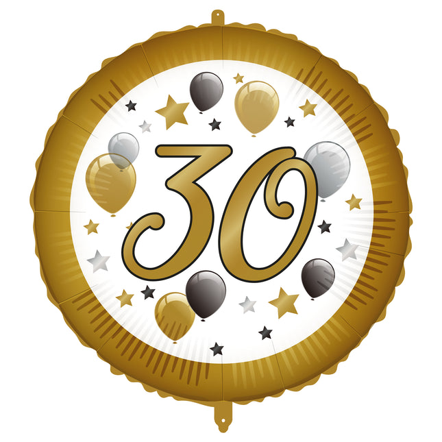 Globo de Helio 30 Años Oro Blanco Vacío 46cm