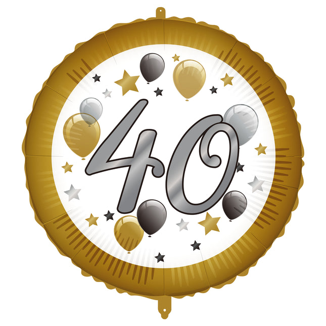 Globo de Helio 40 Años Oro Blanco Vacío 46cm