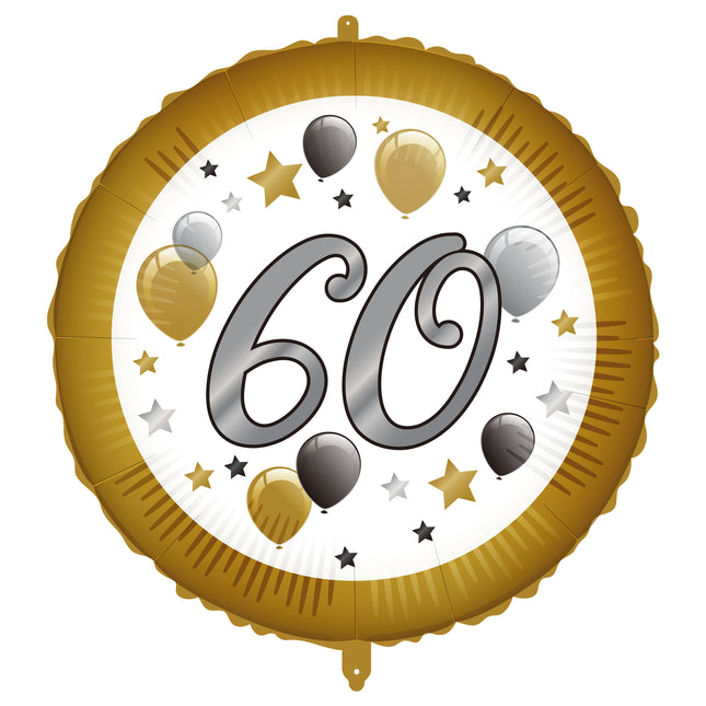 Globo de Helio 60 Años Oro Blanco Vacío 46cm