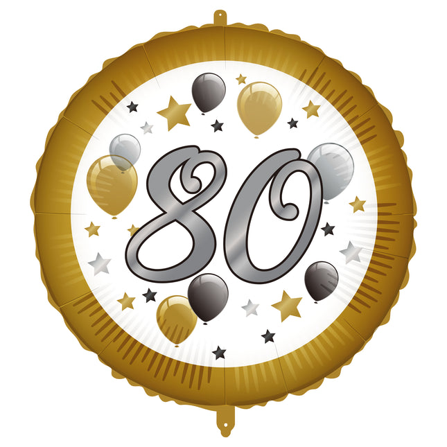 Globo de Helio 80 Años Oro Blanco Vacío 46cm