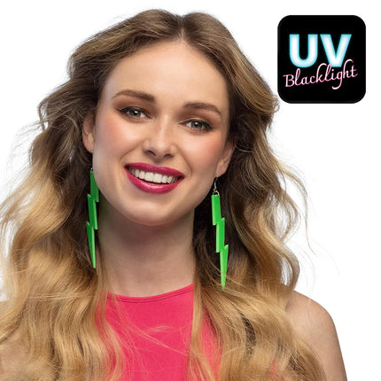 Par de pendientes Flash verde neón UV
