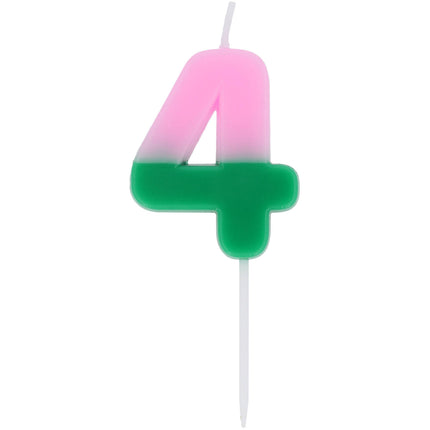 vela 4 Años Verde Rosa 9cm