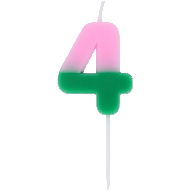 vela 4 Años Verde Rosa 9cm