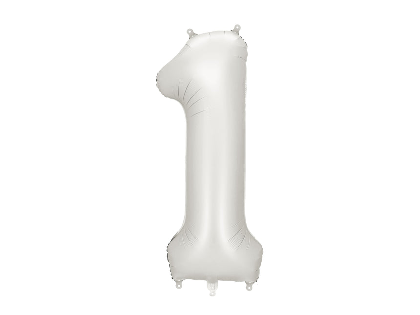 Globo Figura 1 Año Plata Satinado Foil Vacío 86cm