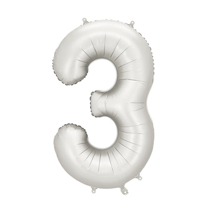 Globo Figura 3 Años Plata Satinado Foil Vacío 86cm