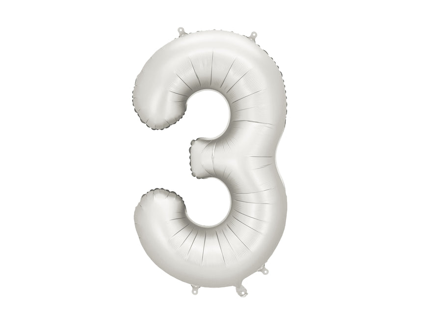 Globo Figura 3 Años Plata Satinado Foil Vacío 86cm