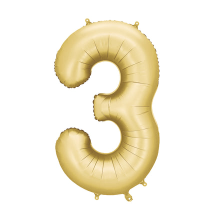 Globo Figura 3 Años Oro Satinado Foil Vacío 86cm