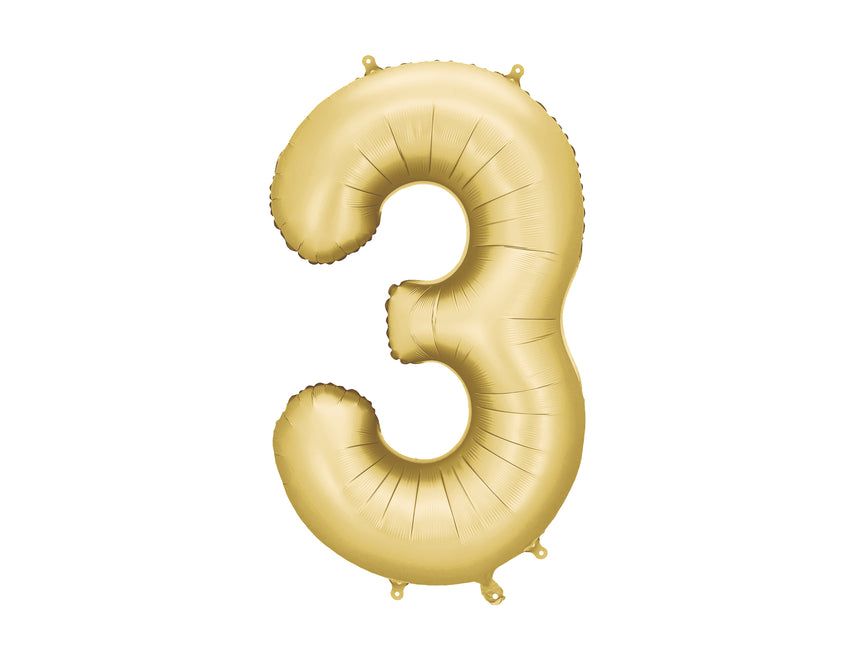 Globo Figura 3 Años Oro Satinado Foil Vacío 86cm