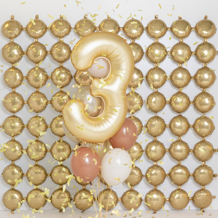 Globo Figura 3 Años Oro Satinado Foil Vacío 86cm