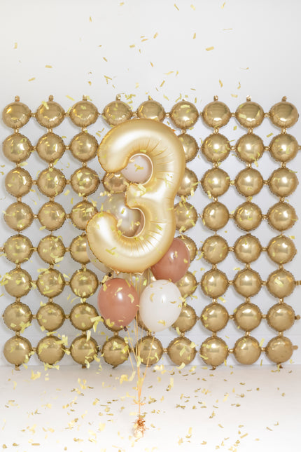 Globo Figura 3 Años Oro Satinado Foil Vacío 86cm