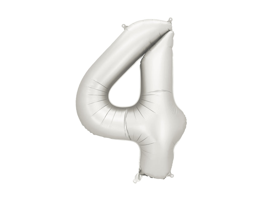 Globo Figura 4 Años Plata Satinado Foil Vacío 86cm
