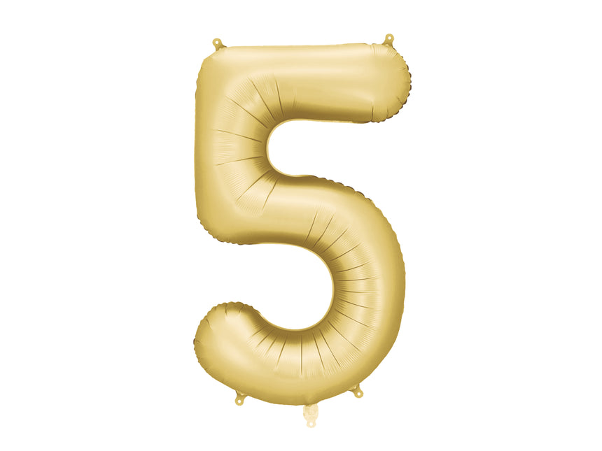 Globo Figura 5 Años Oro Satinado Foil Vacío 86cm