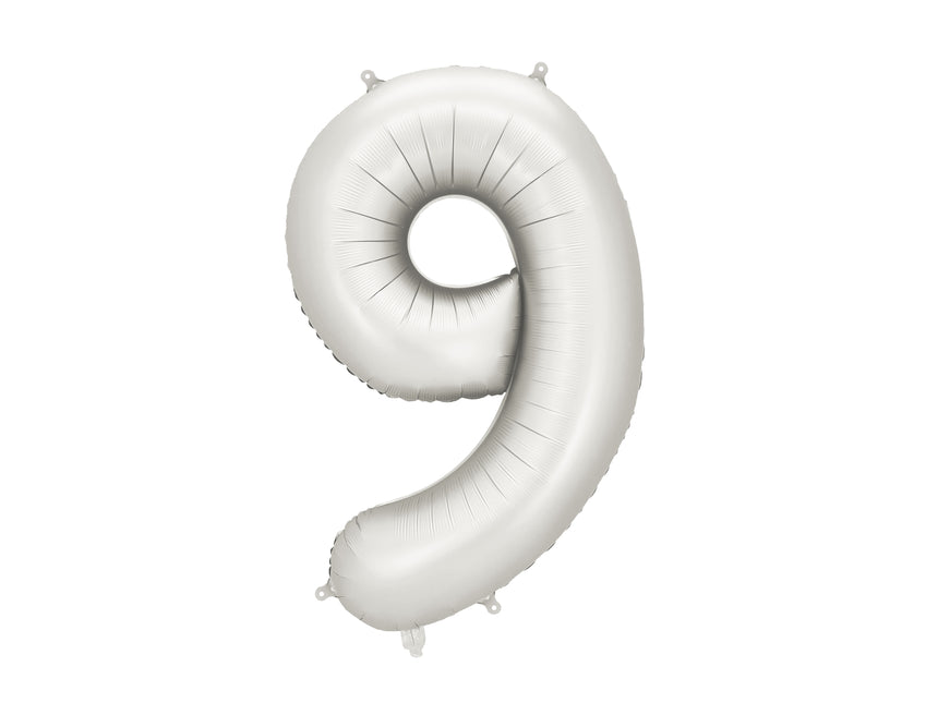Globo Figura 9 Años Plata Satinado Foil Vacío 86cm