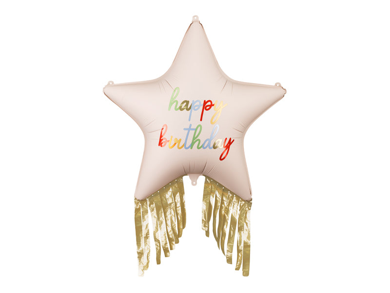 Globo Helio Feliz Cumpleaños Estrella Con Flecos 72cm