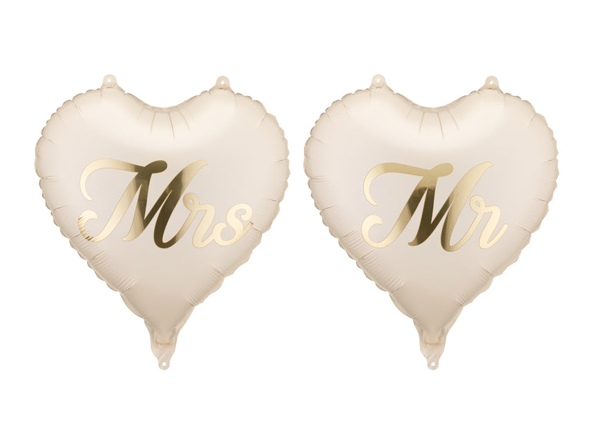 Globos de aluminio corazones MR y MRS, 45 cm, mezcla