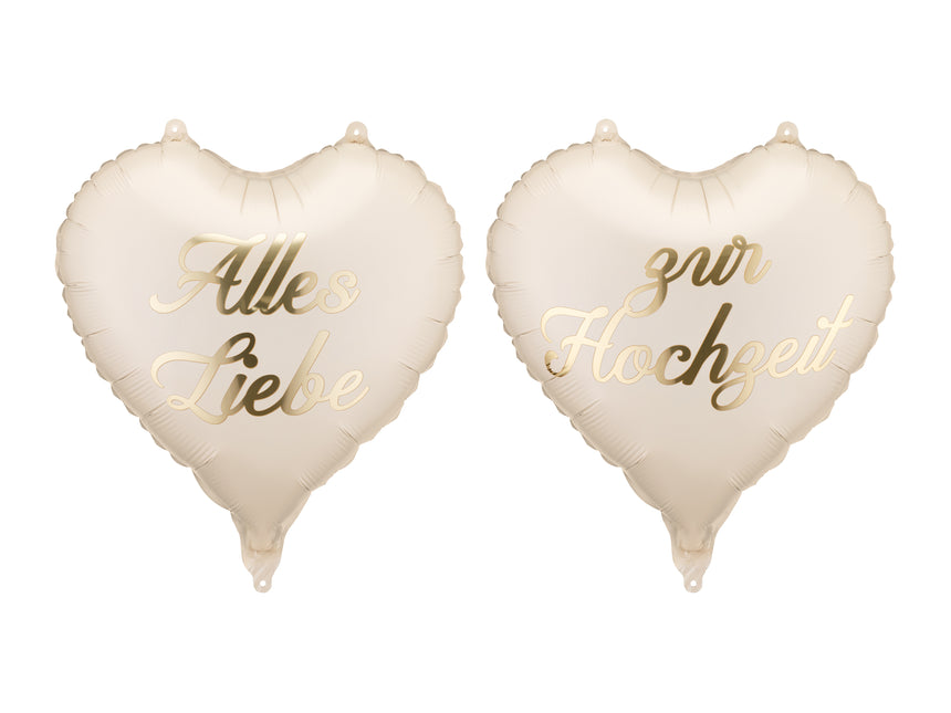 Globos corazón ''Alles Liebe zur Hochzeit'', 45 cm, mezcla