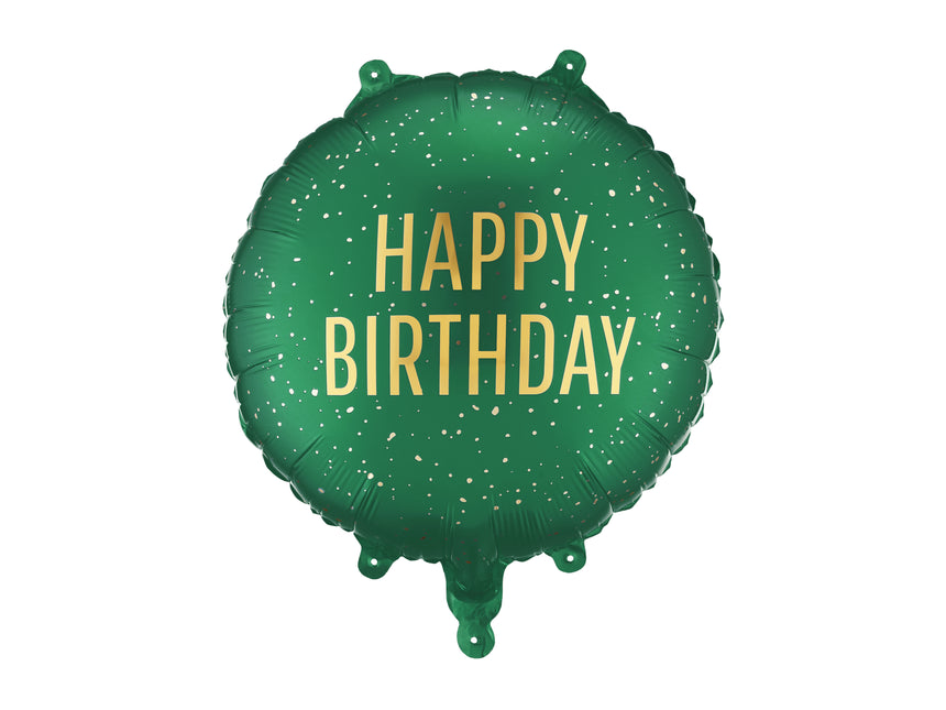 Globo redondo Happy Birthday, 35x35 cm, verde oscuro