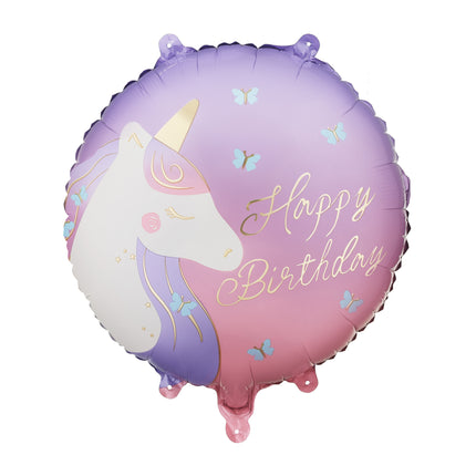 Globo redondo Happy Birthday con unicornio, 35x35 cm, mezcla