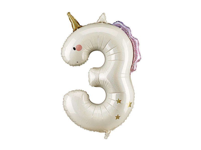 Globo de helio 3 años Unicornio, 93 cm, mezcla