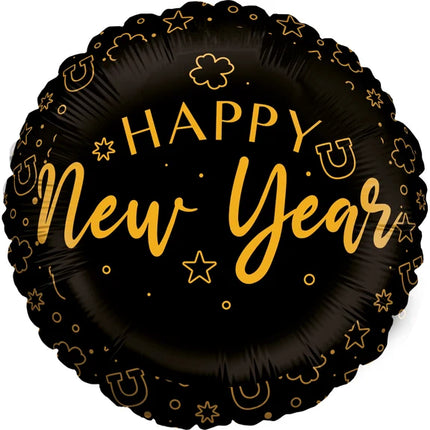 Globo de helio «Feliz Año Nuevo», negro, sin gas, 45 cm