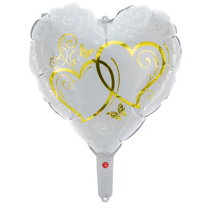 Globo de helio con forma de corazón, blanco y dorado, sin gas, 45 cm