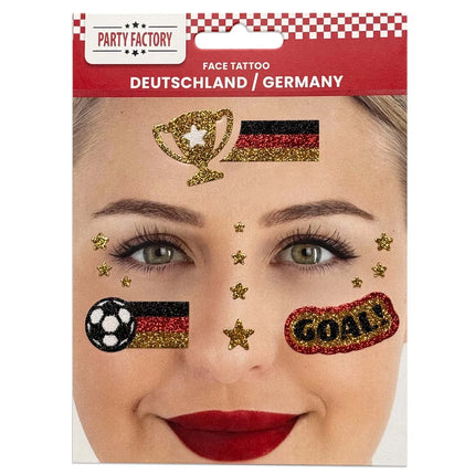 Tatuajes temporales de fútbol para la cara con purpurina, Alemania