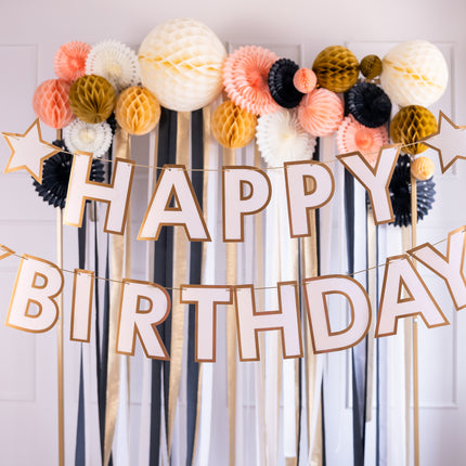 Guirnalda Letra Feliz Cumpleaños Oro Blanco 3m