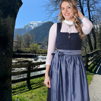 Azul oscuro Vestido Dirndl Oktoberfest Señoras Con Bolsillos 2 piezas
