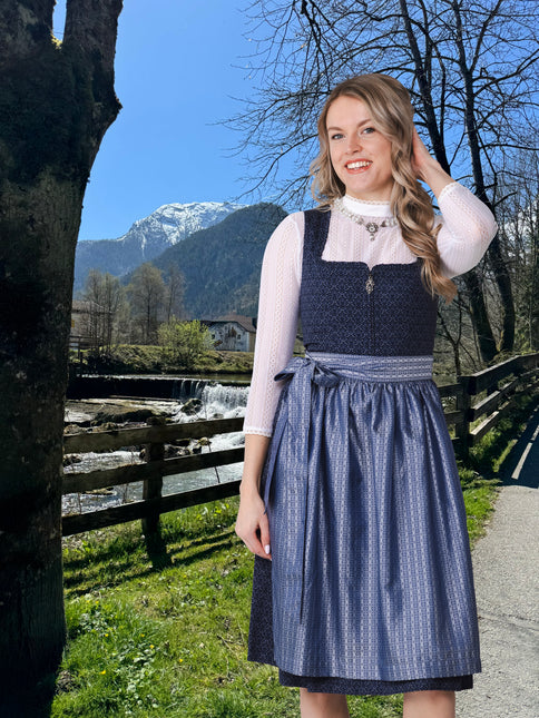Azul oscuro Vestido Dirndl Oktoberfest Señoras Con Bolsillos 2 piezas