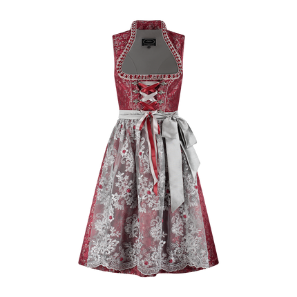 Dirndl Rojo Burdeos Vestido Oktoberfest Señoras Encaje 2 piezas